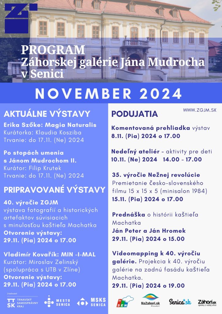 Záhorská galéria Jána Mudrocha, Senica - program na november 2024