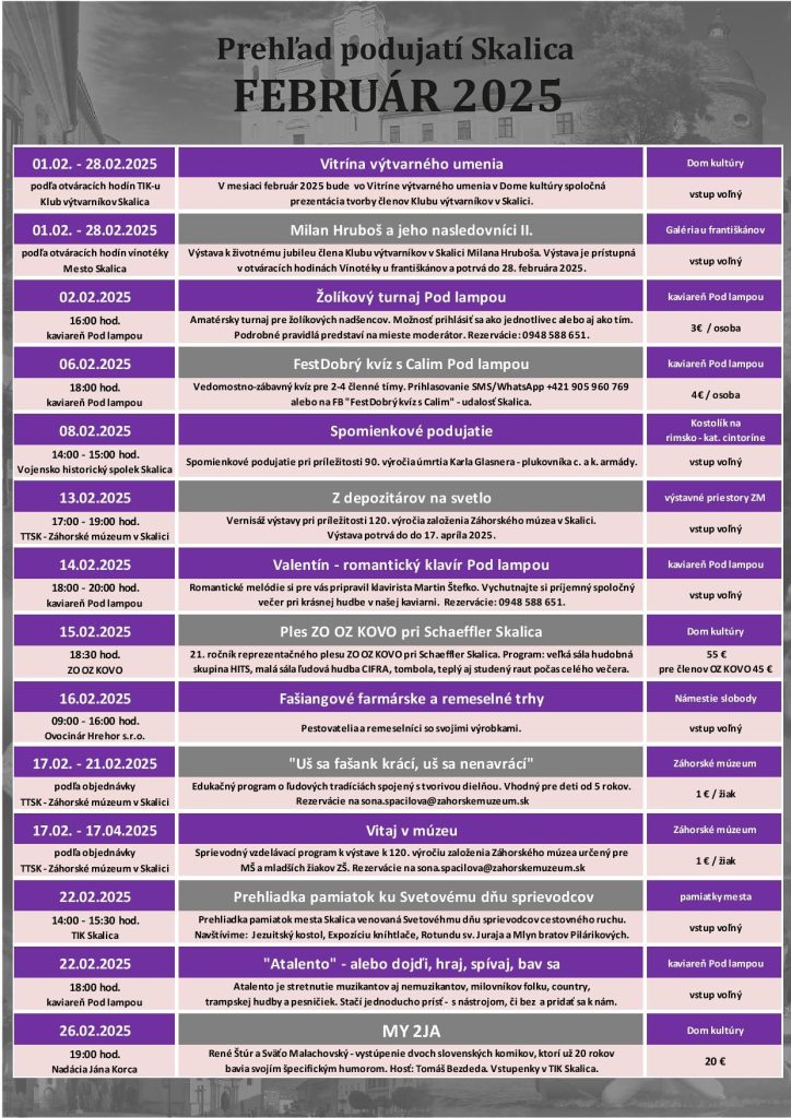 Podujatia v Skalici - február 2025
