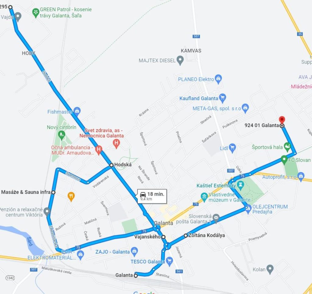 Galantský turistický vláčik - trasa Zdroj: Mesto Galanta